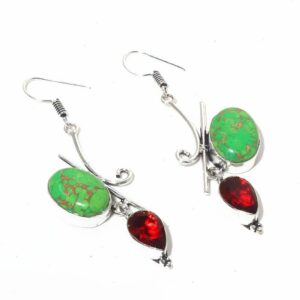 Copper Turquoise and Garnet Earrings