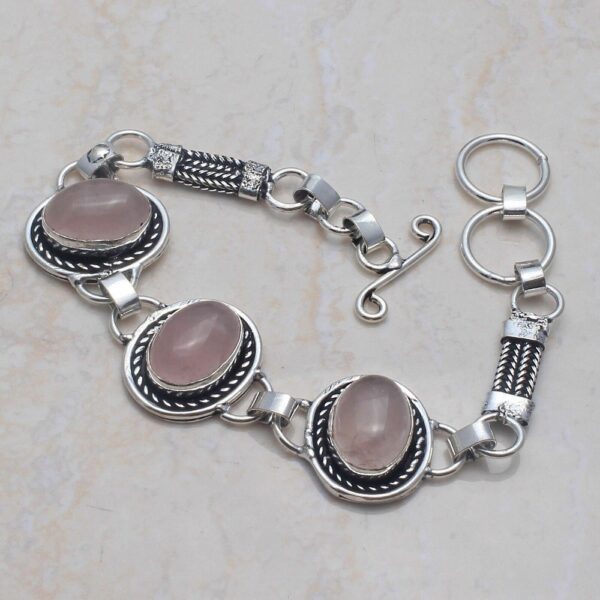 Rose Quartz Silver Bracelet