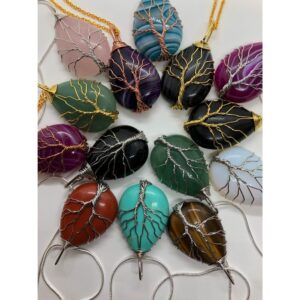 Tree Of Life Silver Wire Natural Stone Pendant