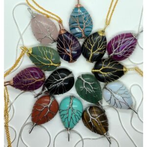 Tree Of Life Silver Wire Natural Stone Pendant