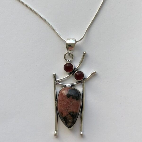 Pendant - Sterling Silver with Rhodonite and Garnet Stones