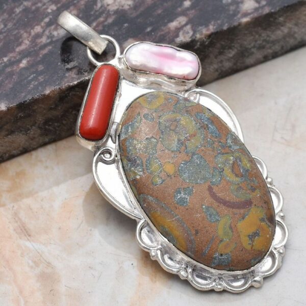 Pendant - Sterling Silver with Jasper and Coral