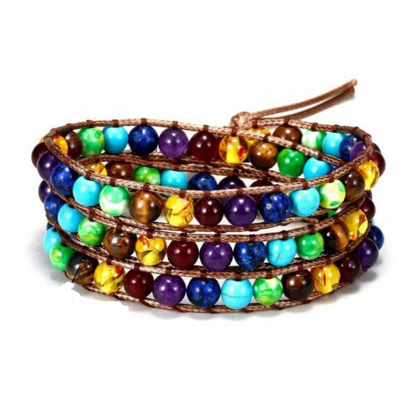 Stone long leather wrap bracelet