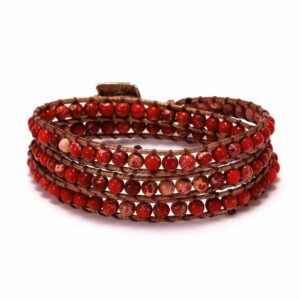 Stone leather – long wrap red bracelet