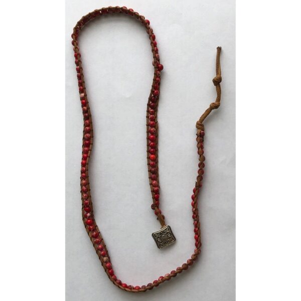 Stone long leather wrap red bracelet