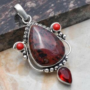 Pendant – Sterling Silver with Mahogany Obsidian and Garnet Stones