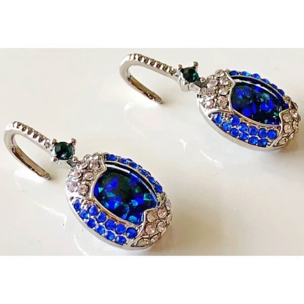 Silver Plated Blue Rhinestones Earrings
