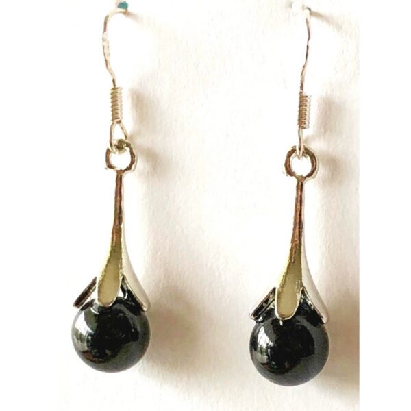 Sterling Silver Black Onyx Flower Earrings