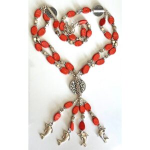 Necklace – Sterling Silver with Orange Turquoise