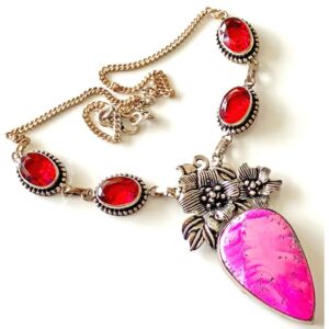 Necklace – Sterling Silver with Opal and Garnet Stones