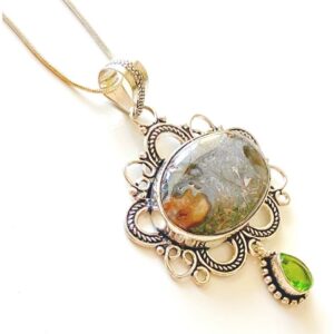 Pendant – Sterling Silver with Jasper and Peridot Stones