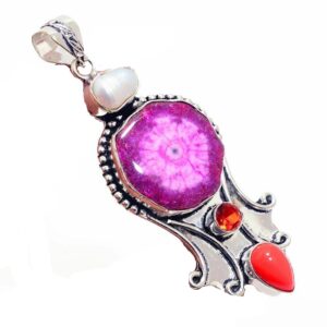 Pendant – Sterling Silver with Solar Quartz and Corals