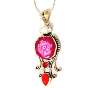 Pendant – Sterling Silver with Solar Quartz and Corals