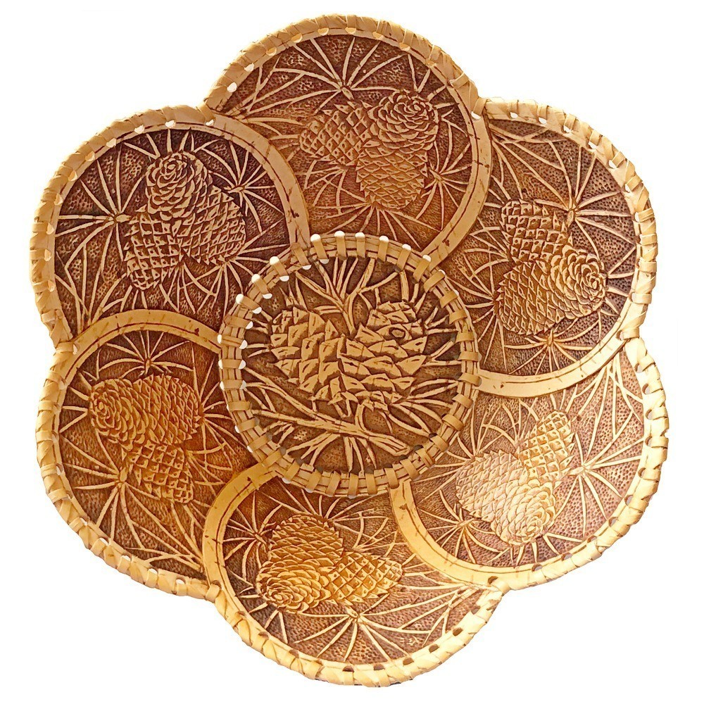 Birch Bark Decorative Plate - Tree Cones