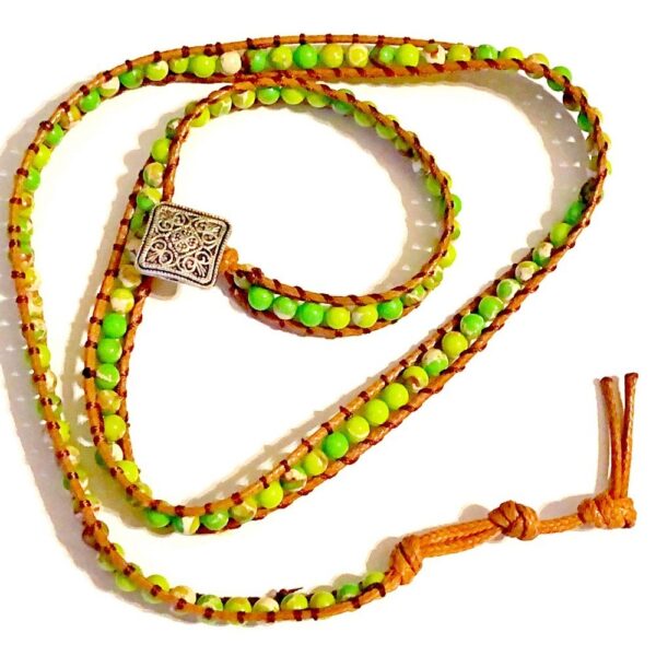Stone leather – long wrap green bracelet