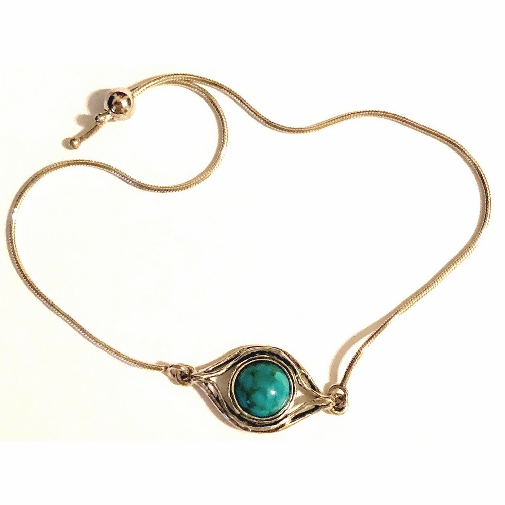 Sterling Silver Bracelet with Turquoise Central Stone