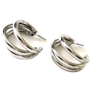 Silver Color 3 Hoops Earrings