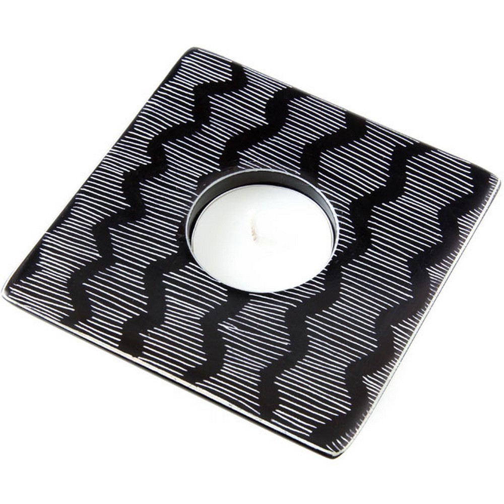 Soapstone Candle Holder - Black Lines