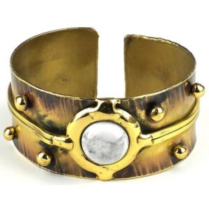 Brass Cuff Bracelet with Howlite Stone