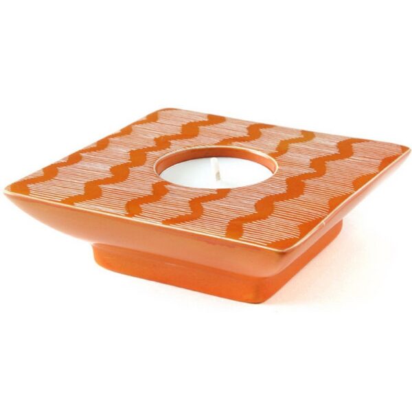 Soapstone Candle Holder - Orange Lines