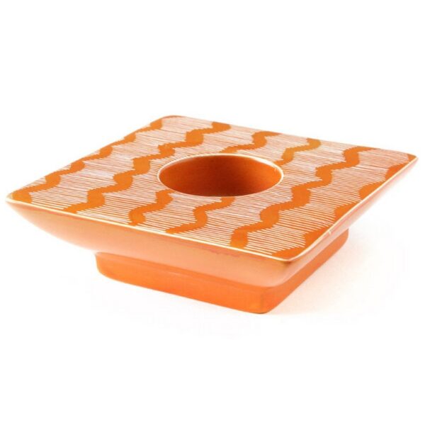 Soapstone Candle Holder - Orange Lines