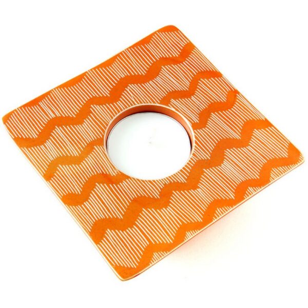 Soapstone Candle Holder - Orange Lines