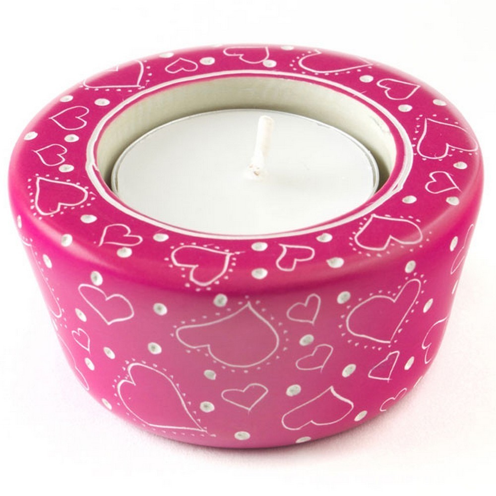 Soapstone Candle Holder Pink - "Much Love"