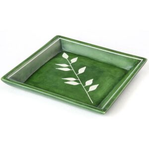 Decorative Square Soapstone Plates – Green Bamboo Design