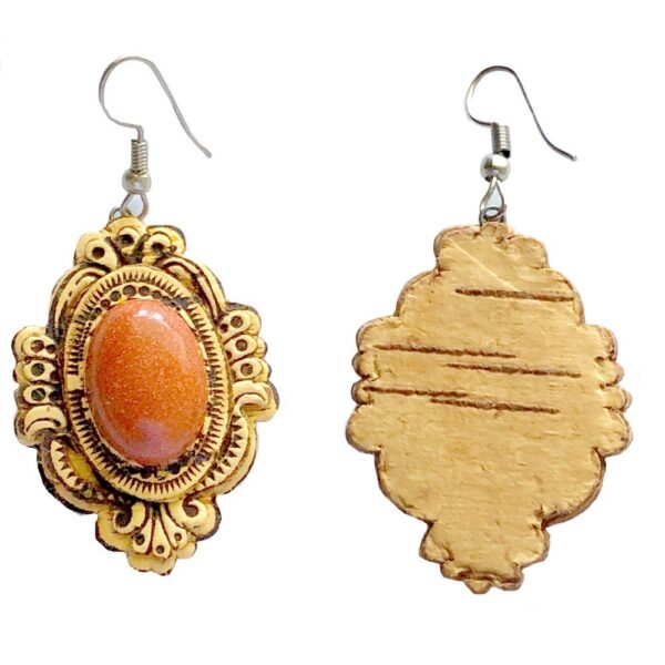 Earrings – Birch Bark with Aventurine Stones