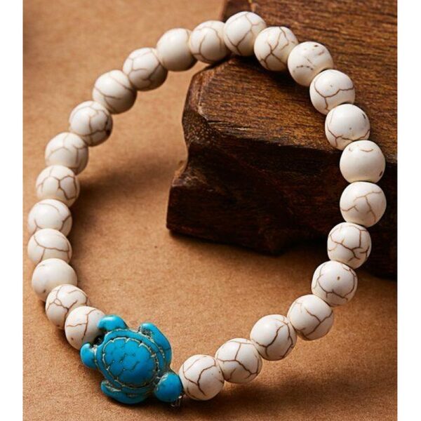 Stone Beads Bracelet - White Turquoise and Blue Turquoise Turtle