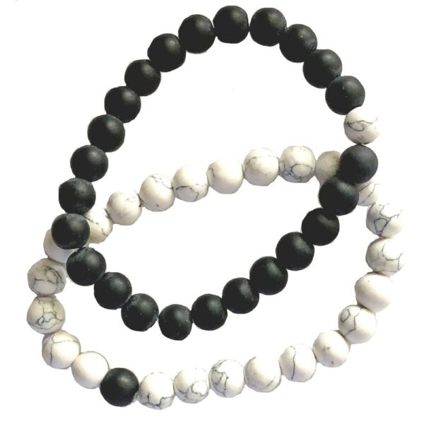 Stone Beads Bracelet - Pair of 2 - White Turquoise and Lava Stones
