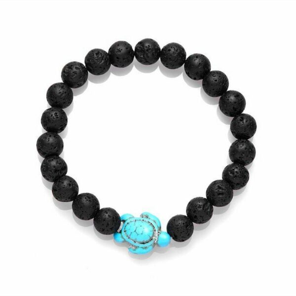 Stone Beads Bracelet - Lava Stone and Blue Turquoise Turtle