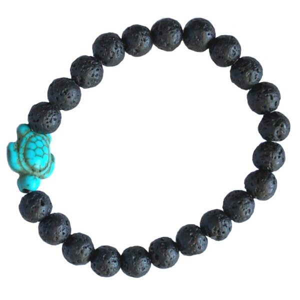 Stone Beads Bracelet - Lava Stone and Blue Turquoise Turtle