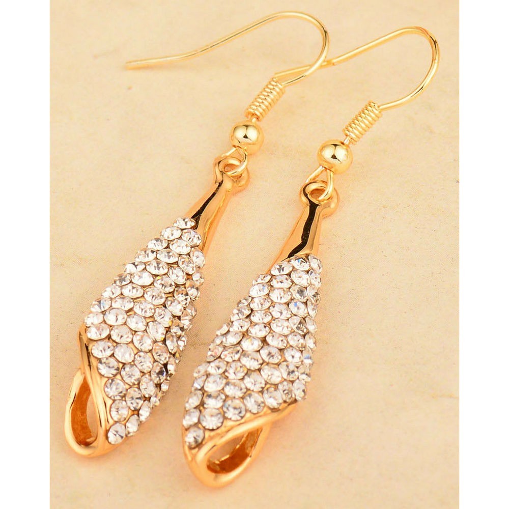 Gold Plated Dangle Earrings - Cubic Zirconia Stones