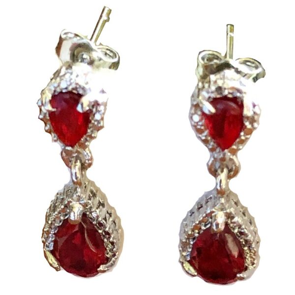 Silver Plated Earrings - Garnet Stones
