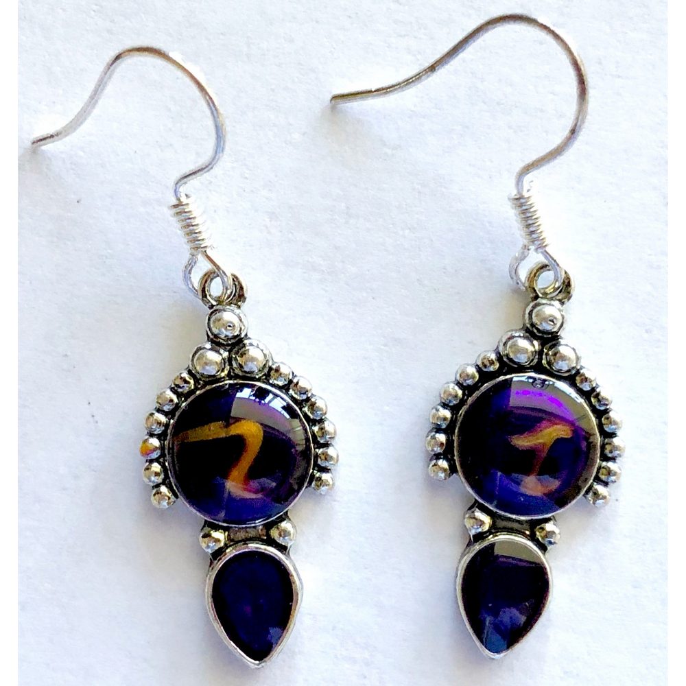Silver Plated Earrings - Amethyst