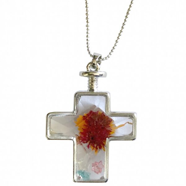 Pendant – Cross with Real Flower